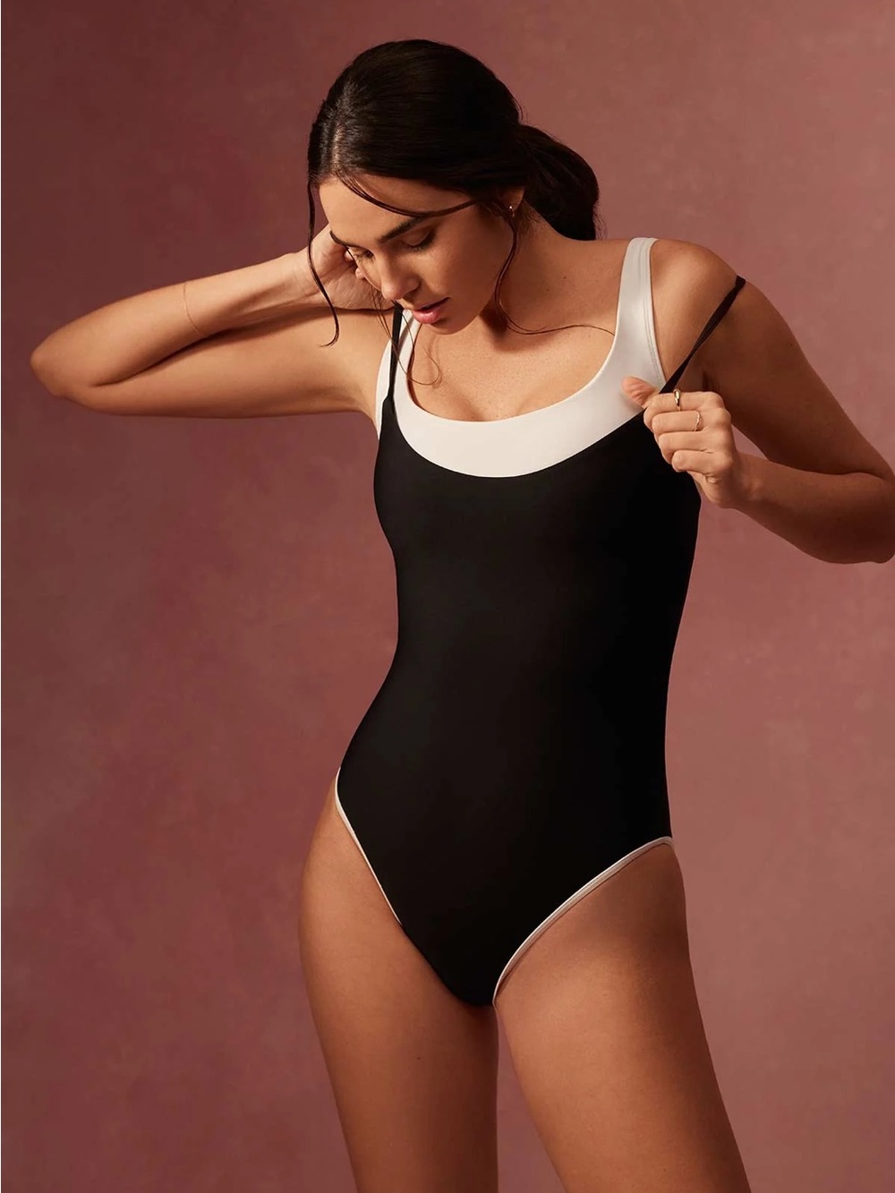 Mimi Flamingo Women’s Black and White Scoop Neck One-Piece Swimsuit